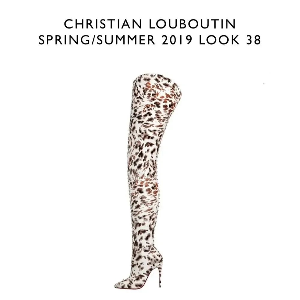 NEW Christian Louboutin SS2019 Metrolisse Animal Print OTK Pointed Toe Boots 39